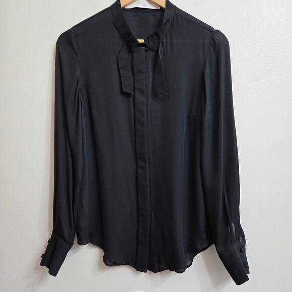 C Major Womens Black Silk Blouse Size 4 Sheer Corpcore Whimsigoth Fairy Grunge - Picture 1 of 10